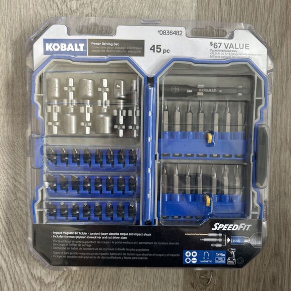 Kobalt 45 pc Power Driver Set 1/4 in Drive SpeedFit Torx Philips Square Slot - Picture 1 of 8